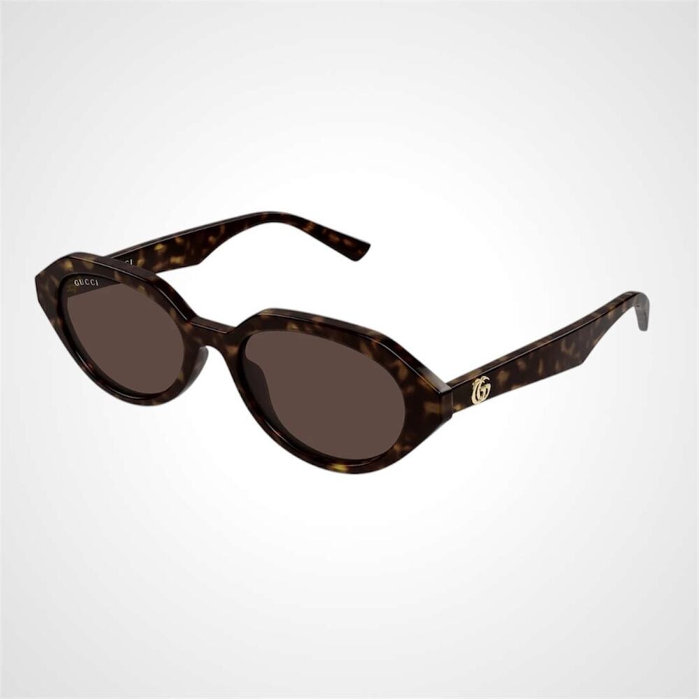 New GUCCI Sunglasses Brown Oval Acetate Gold Metal Interlocking GG Logo Womens
